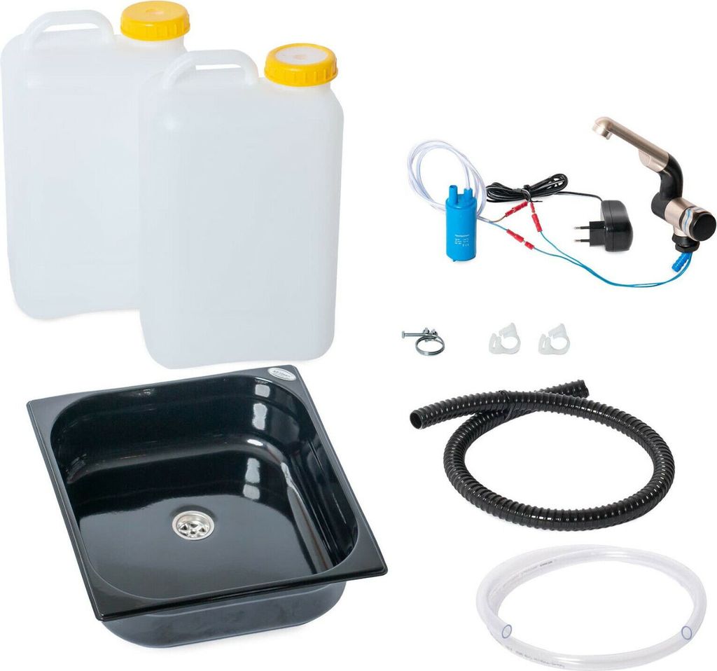 230V Technik Paket Spüle Waschbecken 354x325x100mm (LxBxT) schwarz Set Bulli 19L