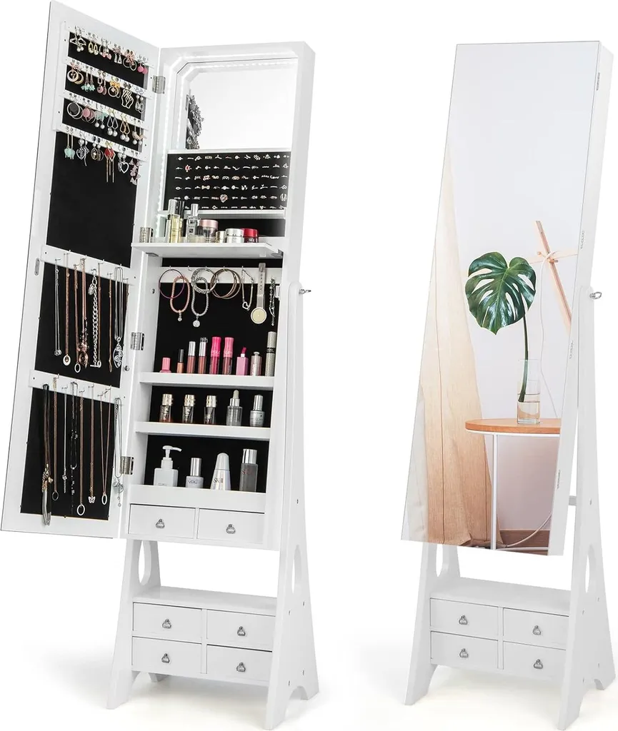 Miroir Armoire à Bijoux Gain de Place avec Rangement Mural Blanc