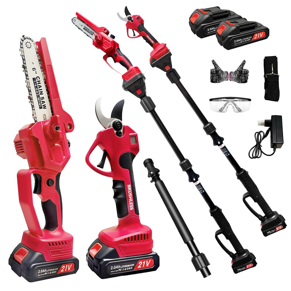 FORSMANO 4-in-1 Akku Astsäge und Astschere Set, mit Einstellbar Teleskopstange, 21V 2x Akku, bürstenlos, 180° Drehbarer Schneidkopf, Gartenwerkzeug