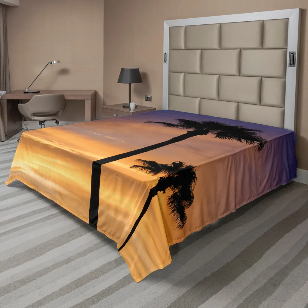 Drap plat pour lit décoratif Motif Palme Tropicale Jaune 244x205 cm