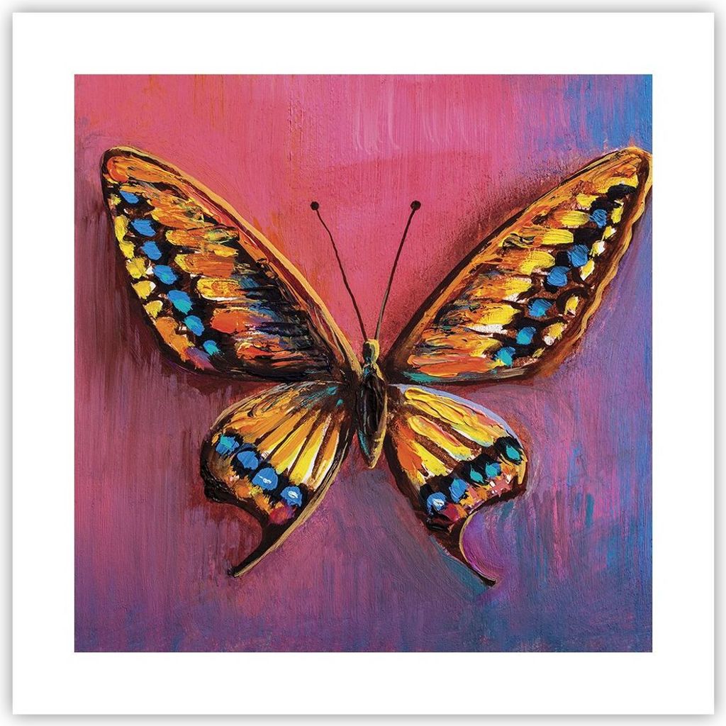 Poster - Poster ohne Rahmen - Schmetterling bunt gemalt - 40x40 cm - Wand Bild - Wanddeko - Wandbilder - Kunstposter - Wandposter - Bilder - Kunstd...