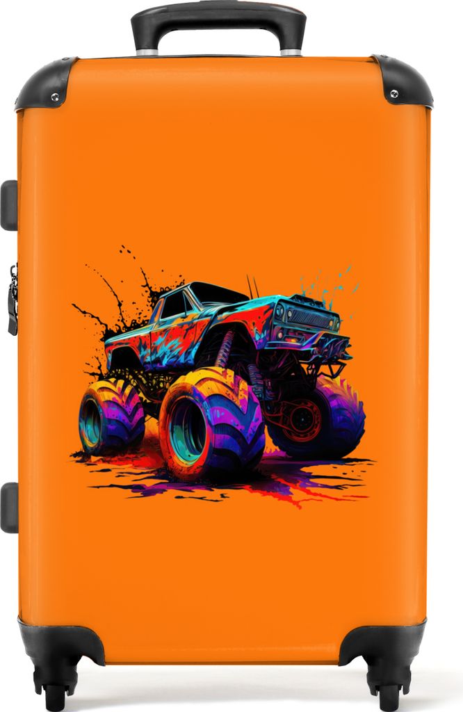 NoBoringSuitcases.com Großer Koffer - Monstertruck - Neon - Farbe - Orange - Kombinationsschloss TSA - Hartschalen Trolley 4 Rollen - 72 liter -...