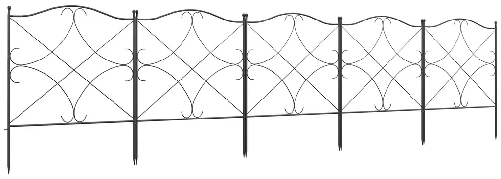 Clôture de jardin en métal robuste à motifs, 305x62 cm, noir mat