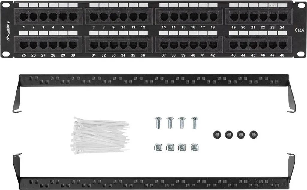Panneau Réseau Haute Densité 48 Ports CAT.6 UTP 2U Lanberg Noir Mat