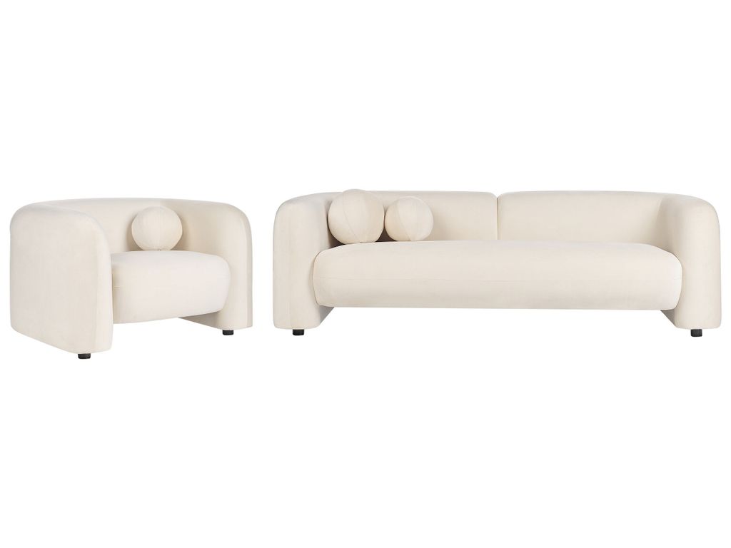 BELIANI Sofa Set Cremeweiß aus Samt 4-Sitzer Sessel und Sofa Wohnzimmergarnitur mit Dekokissen Modernes Elegantes Design Couch für Wohnzimmer