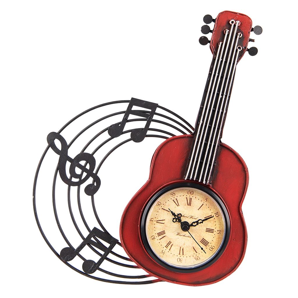 Clayre & Eef Wanduhr Gitarre 28x22 cm Rot Metall
