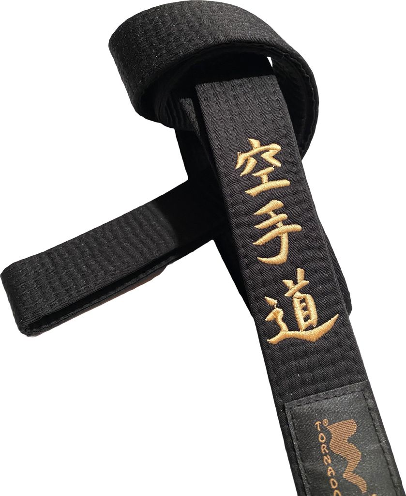 TEKKA BUDO Schwarzer Gürtel bestickt - Karate Do - 300 cm - Schriftzeichen Bestickung gold - Schwarzgurt Kanji japanisch - Karategürtel