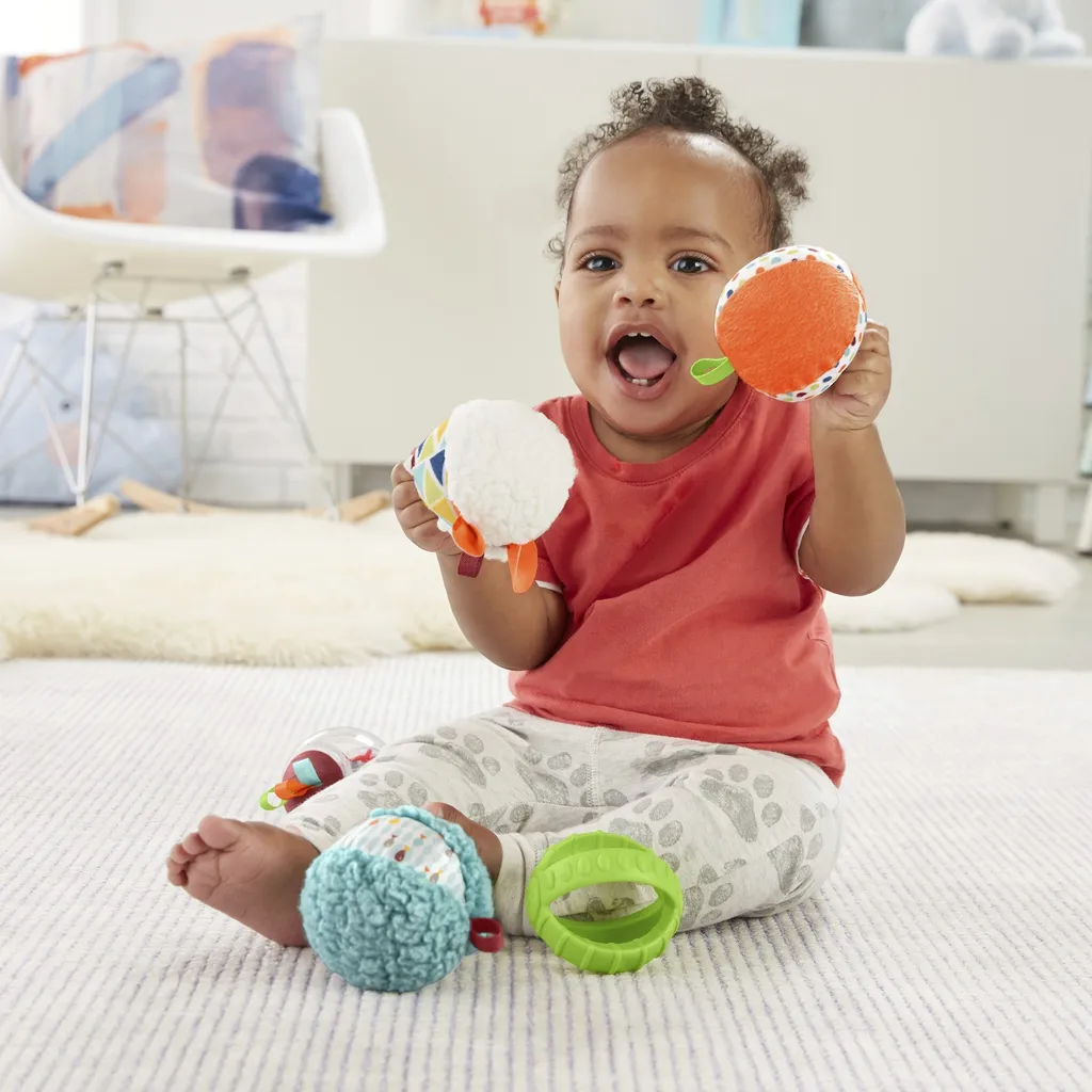Jouet sensoriel bébé avec 5 découvertes : textures, sons et odeur vanille - 3
