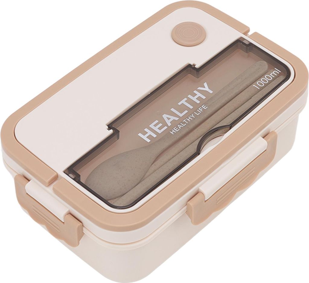 Kunststoff 3 Fächer Lunch Box 1000ml Mikrowelle Safe Bento Box für Kinder Erwachsene Studenten Büro Arbeiter Beige