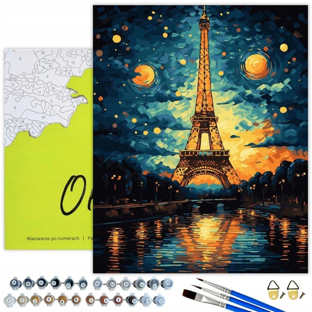 Oh Art! Malen nach Zahlen mit Rahmen – Paris Stadt bei Nacht & Eiffelturm – Komplettset 40x50 cm für Kinder & Erwachsene – Acrylfarben auf L...