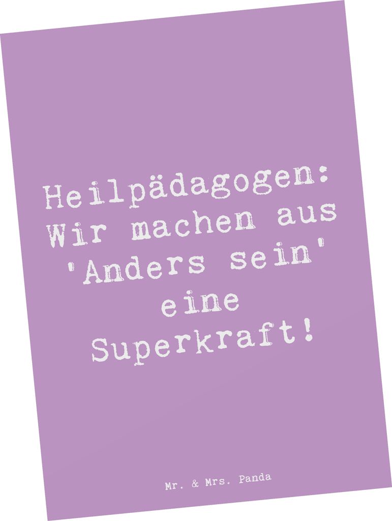 Mr. & Mrs. Panda Postkarte Spruch Heilpädagogin Superkraft - Lavendeltraum - Geschenk, Berufung, handgefertigte Geschenke, bildkarte, Förderung, ...