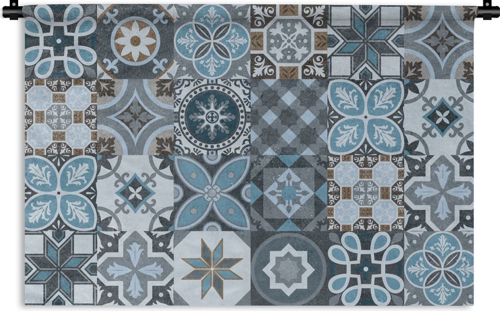 MuchoWow Wandteppich Wandbehang Design - Blume - Blau - Figuren 120x80 cm Tapisserie Dekoration Wandtuch - Wanddekorationen - Wandtücher