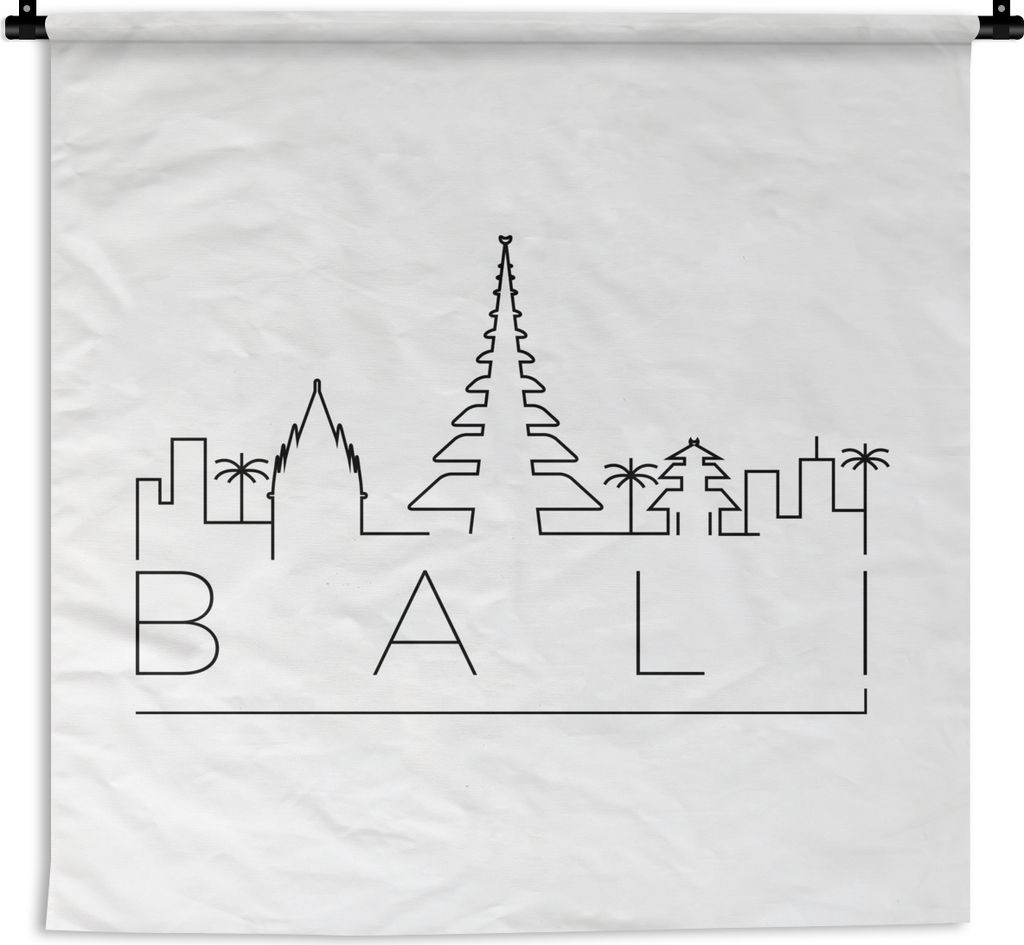 MuchoWow Wandteppich Wandbehang Skyline "Bali" schwarz auf weiß 150x150 cm Tapisserie Dekoration Wandtuch - Wohnaccessoires - Modernes