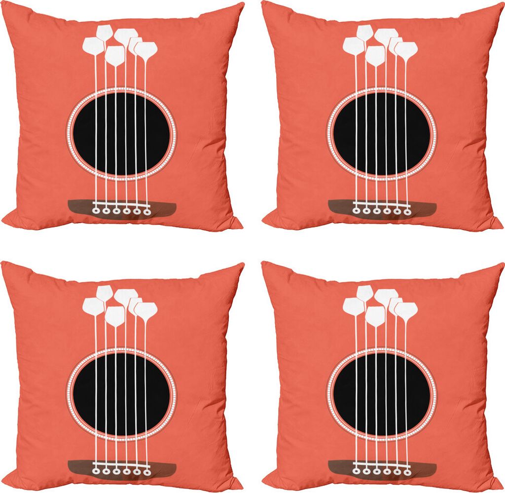 ABAKUHAUS Bar Kissenbezug Set (4 Stück), Akustikgitarre Weingläser, Moderner Doppelseitiger Digitaldruck, 60 cm x 60 cm, Salmon Weiß