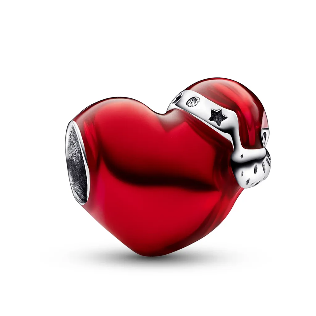 Cadeau de Noël : Charm Cœur Rouge Métallique pour Bracelet Pandora