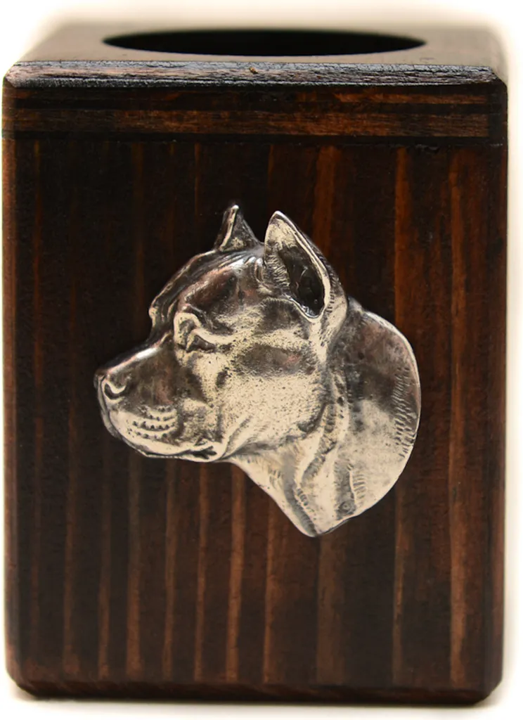 Portacandele Amstaff II in Legno e Argento - Memoriale Cane Art-Dog