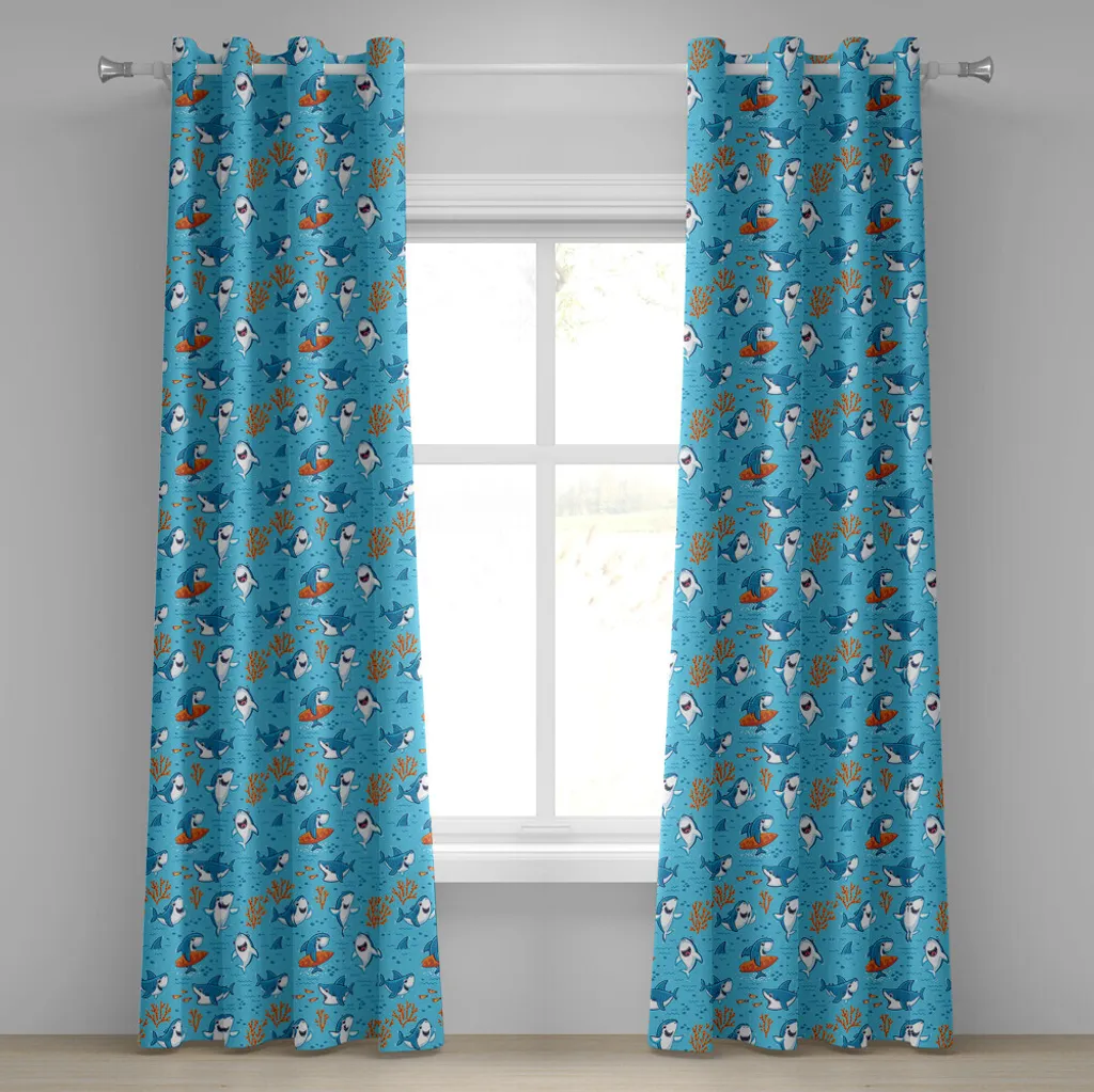 Rideau occultant léger enfant motifs poissons pour chambre 280x175 cm
