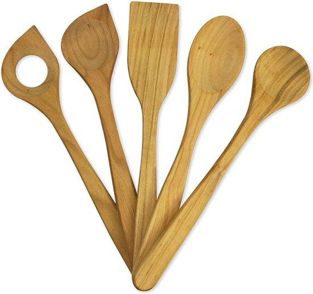 Holzbrett 5-teilig, Holzkochutenset, Holzkochutensätze, Holzkochlöffel, Holzkochspatel, Holzkochzangen, 1x Holzlöffel und 4x verschiedene Holzko...