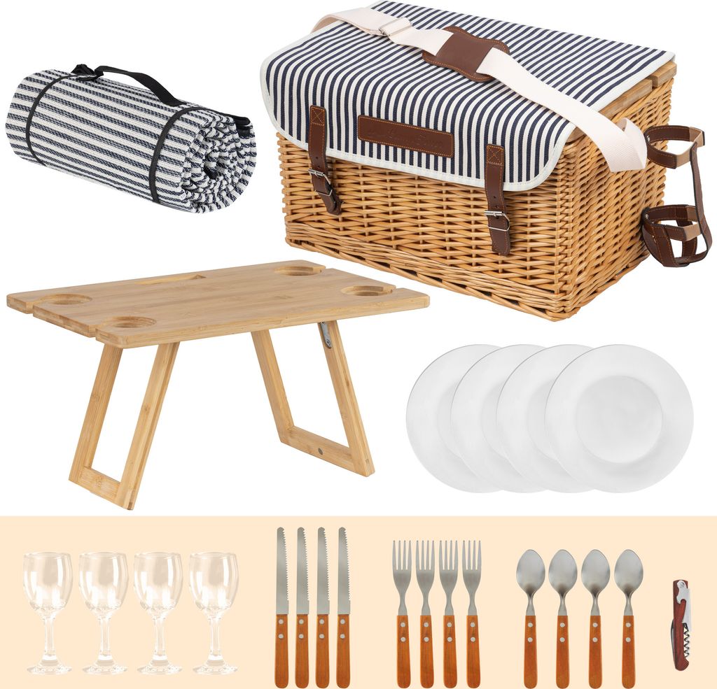 Zolta Picknickkorb 4 Personen - Mit Geschirr & Thermischer Tasche