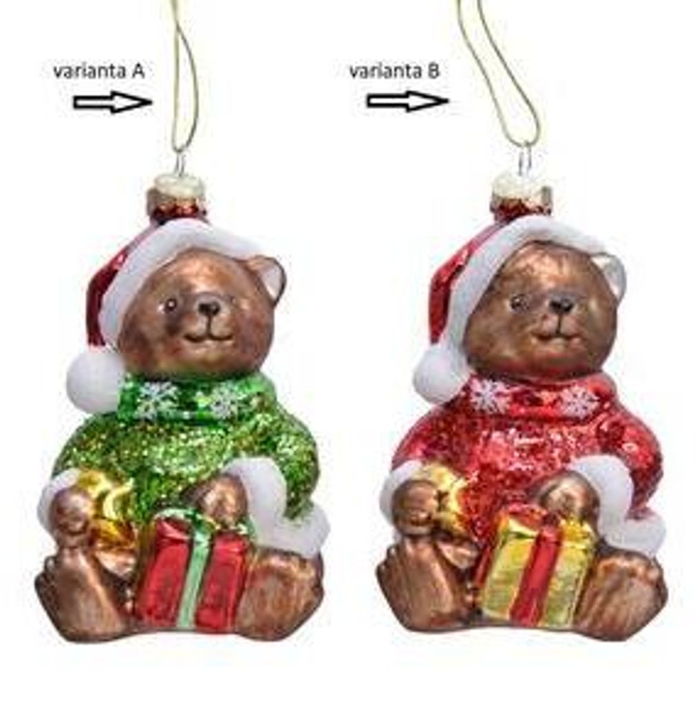 Christbaumschmuck Glas Teddybär mit Geschenk 12cm, 1 Stück Produktbild 