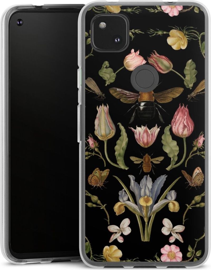 DeinDesign Handyhülle für Google Pixel 4a Silikon Hülle Case Smartphone Schutzhülle Biene Blumenkranz Blüte
