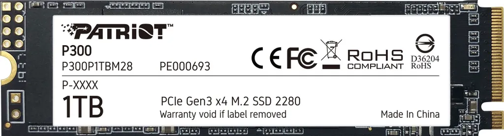 SSD Patriot P300 1To M.2 NVMe PCIe Gen3 x4 - Disque Interne Haute Vitesse