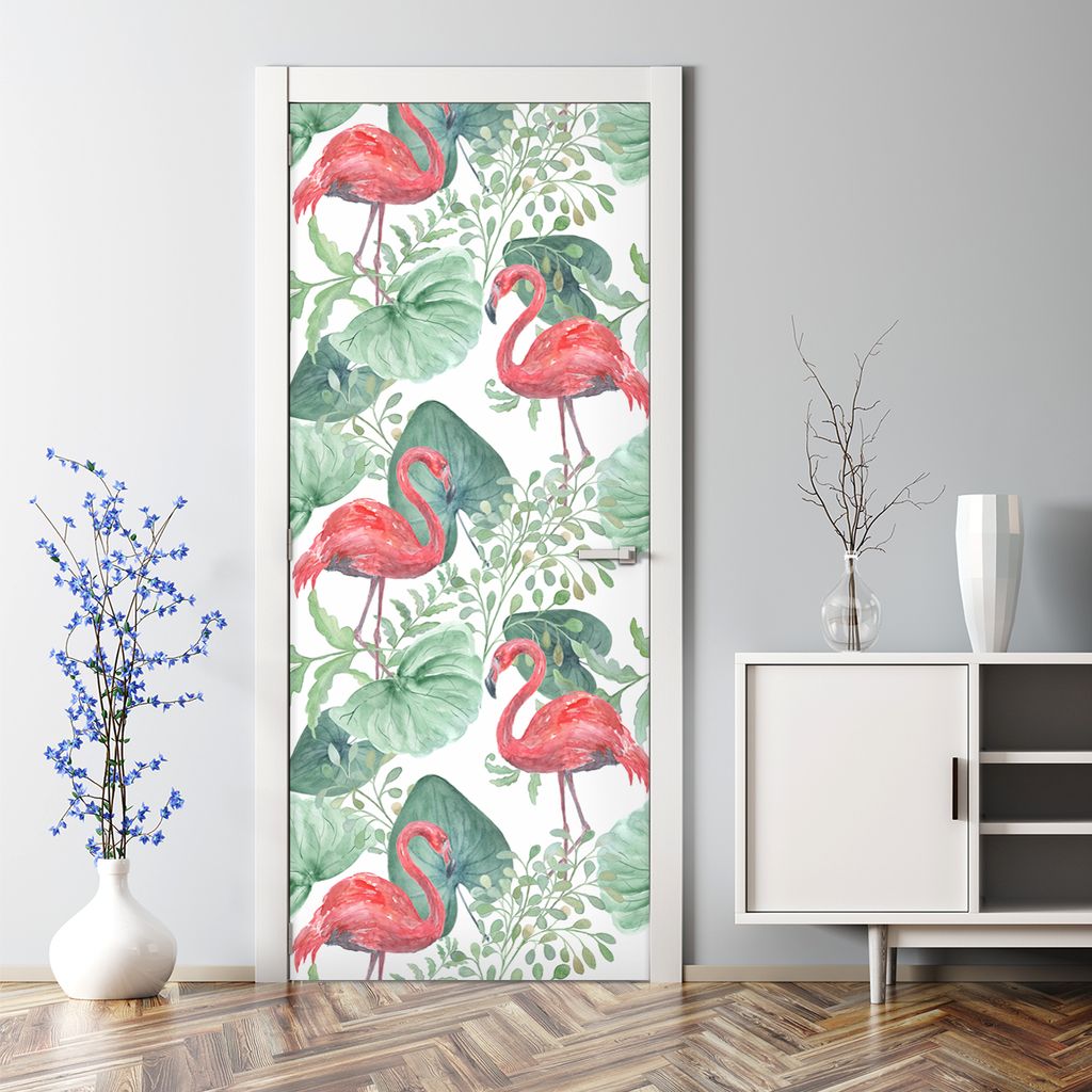 Dekorative Türposter Klebefolie selbstklebend Wandaufkleber Flamingo Handflächen 77 x 200 cm