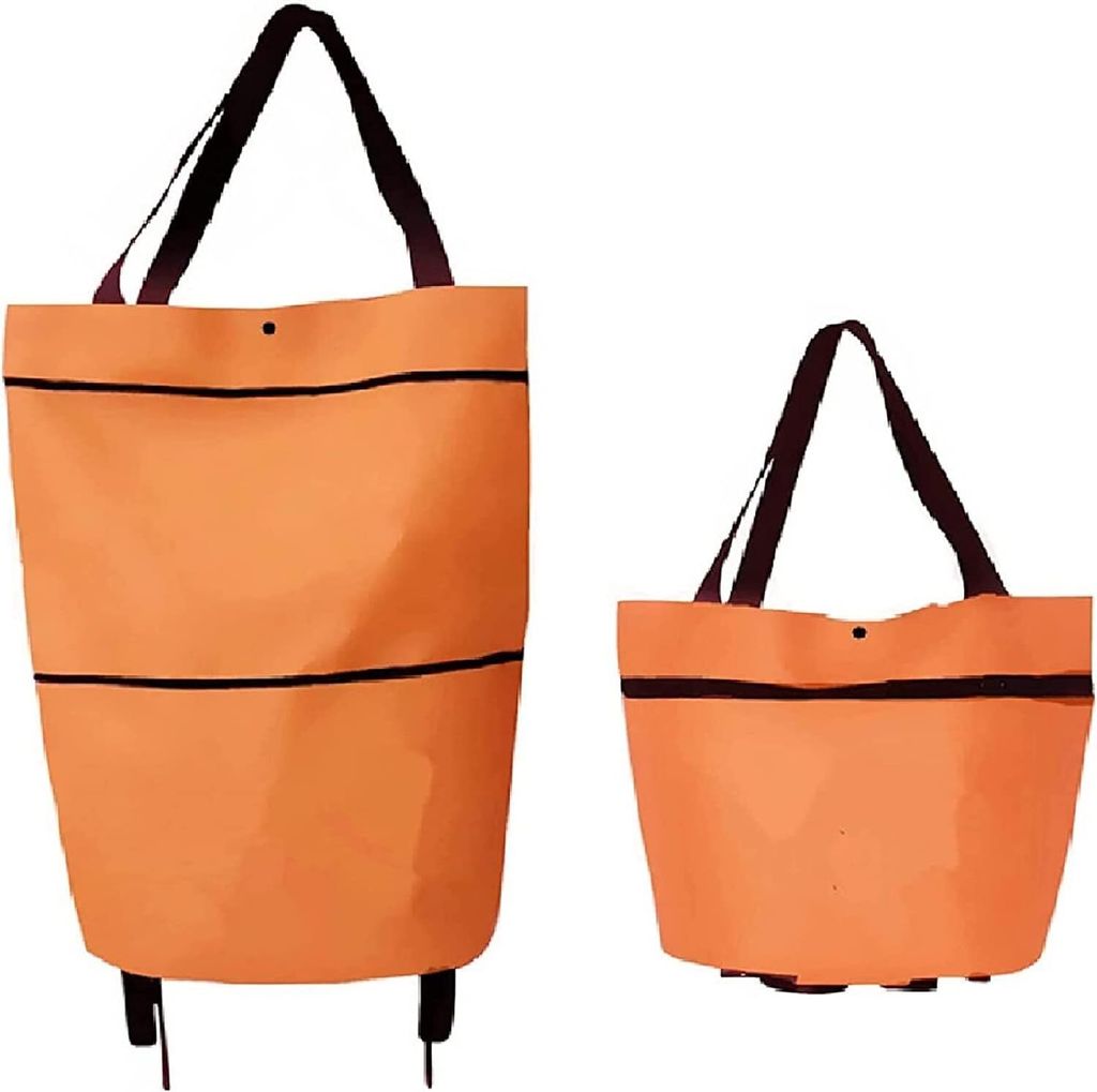 2024 Neue 2 in 1 faltbare Einkaufstasche, leichter zusammenklappbarer Einkaufswagen, einziehbare Lagerung faltbare Einkaufstasche mit Rädern (Orange)