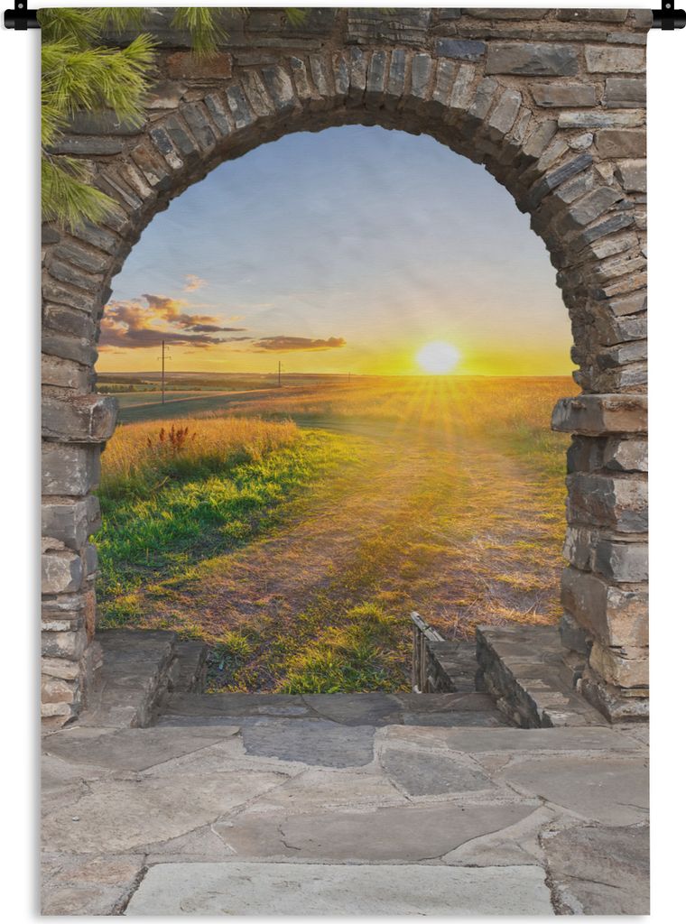 MuchoWow Wandteppich Wandbehang Landleben - Sonne - Aussicht - Landschaft 60x90 cm Tapisserie Dekoration Wandtuch - Foto-Teppich - Abwaschbar