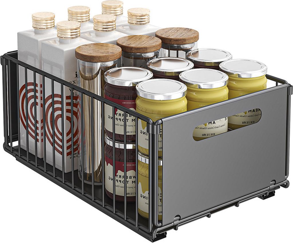 1/2-teiliger ausziehbarer Schrank-Organizer-Aufbewahrungskorb, große Kapazität, starke Tragfähigkeit, einfache Installation, kein Bohren, auszie...