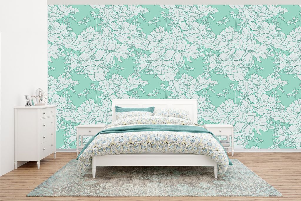 MuchoWow Fototapete für Wohnzimmer oder Schlafzimmer Wandtapete Vinyl Motivtapete Muster - Vintage - Blumen - 465x260 cm - Hintergrundbild
