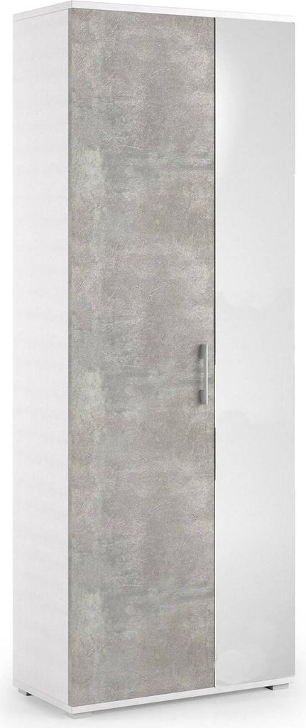Schuhregal Dminiat, Mehrzweck - Dielenmöbel mit Spiegeltür, Moderner Schuhschrank mit 6 Einlegeböden, 100% Italy, 72x37h195 cm, Weiß und Beton