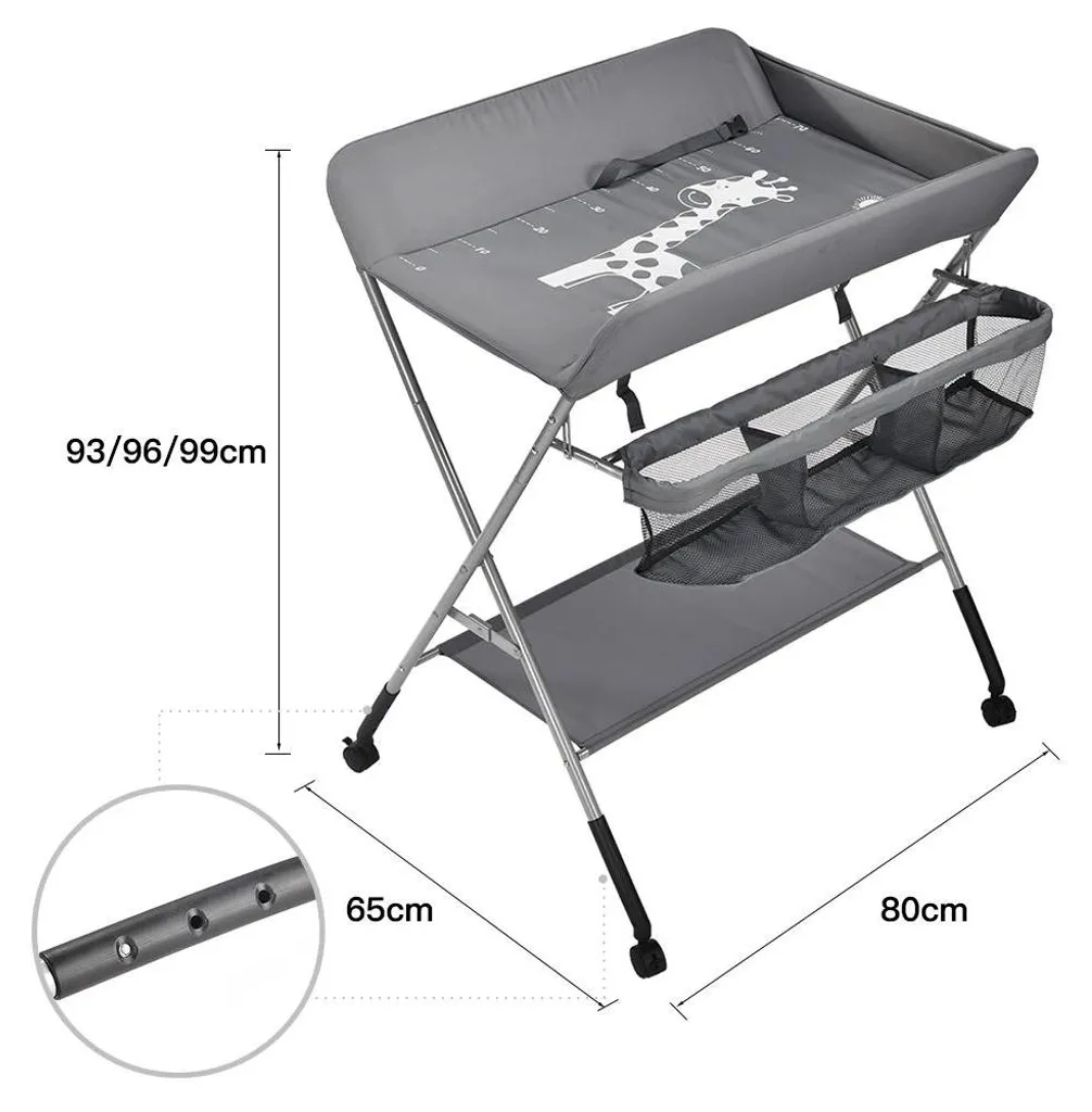 Table à langer sur roulettes avec rangements et plan de change réglable
