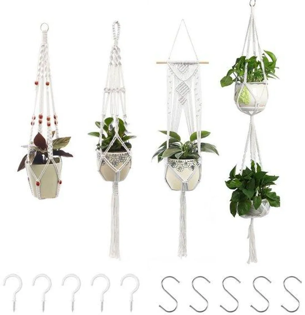 Suspensions plantes macramé et crochets - Déco intérieure extérieure