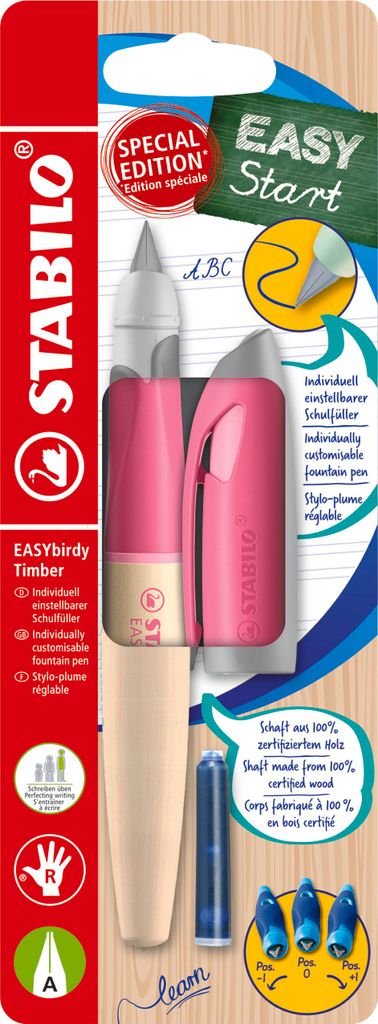 STABILO Schulfüller ergonomisch für Rechtshänder mit Anfänger-Feder A - EASYbirdy Timb...