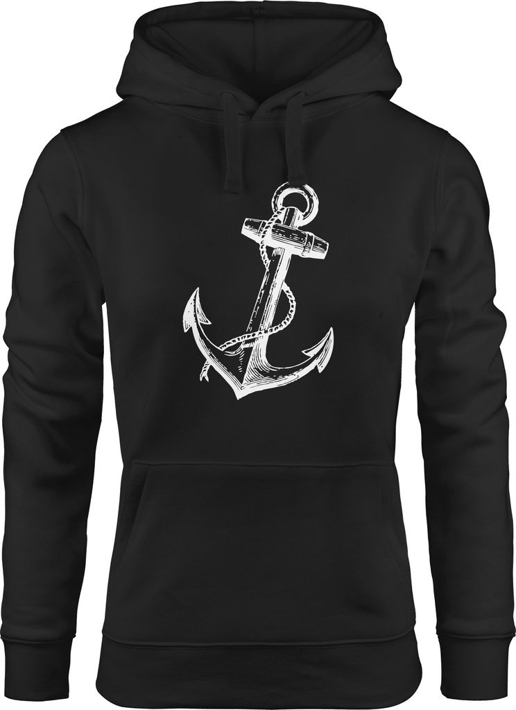 Hoodie Damen Anker schräg Sweatshirt Kapuze Kapuzenpullover Anchor Moonworks schwarz L