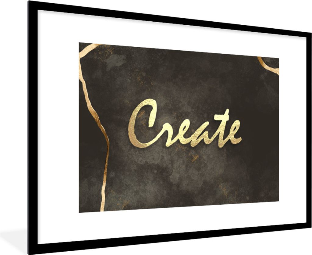 MuchoWow Gerahmtes Poster Zitat - Kreativ - Gold - Schwarz 90x60 cm - Poster mit Schwarzem Bilderrahmen Wandposter Rahmen Foto Bilder - Wanddekor...