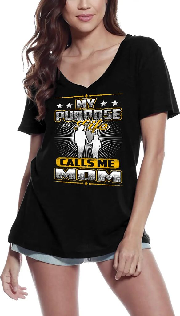 Damen Grafik T-Shirt V-Ausschnitt Meine Lebensaufgabe nennt mich Mutter – My Purpose In Life Calls Me Mom – Öko-Verantwortlich Vintage Jahrgang