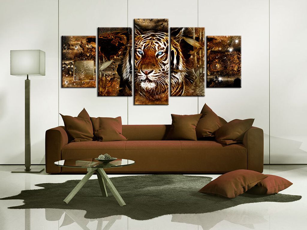 Akustikbild Tiger Abstrakt 200x100 cm Bilder Akustikschaum Hochleistungsschallabsorber Schallschutz Leinwand 5 tlg Wandbild Raumakustik Schalldämm...