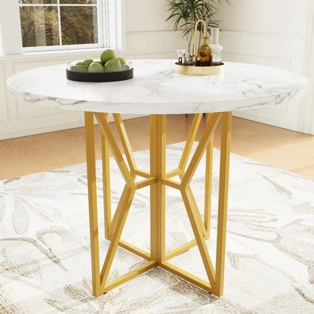 Table de repas ronde marbre et or pour 4 personnes - Gain de place
