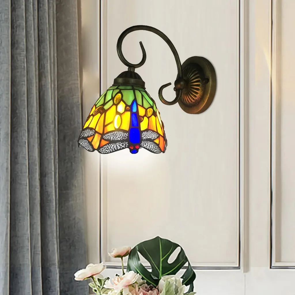 Applique Murale Libellule en Vitrail Douille E27 220V Style Tiffany