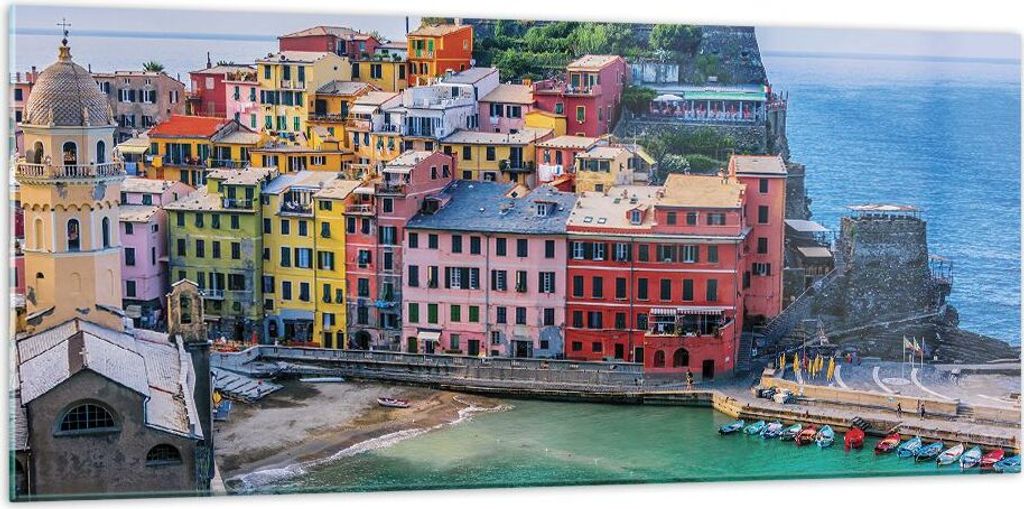 Bilder auf glas - Einteilig - Farben Gebäude Italien - 120x50cm - Glasbilder - Wandbilder - Bilder - zum Aufhängen bereit - Wanddekoration aus Gl...