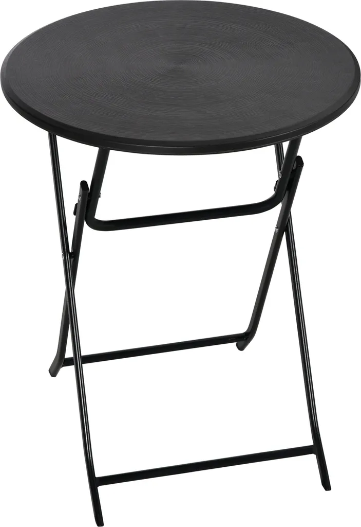 Table de jardin ronde gris foncé aspect bois - Pliante Ø60 cm HDPE