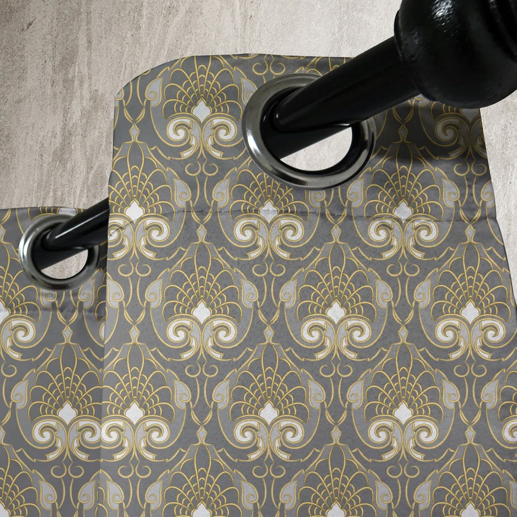 Rideau vintage gris et jaune à motifs royaux classiques 280 cm x 175 cm - 2