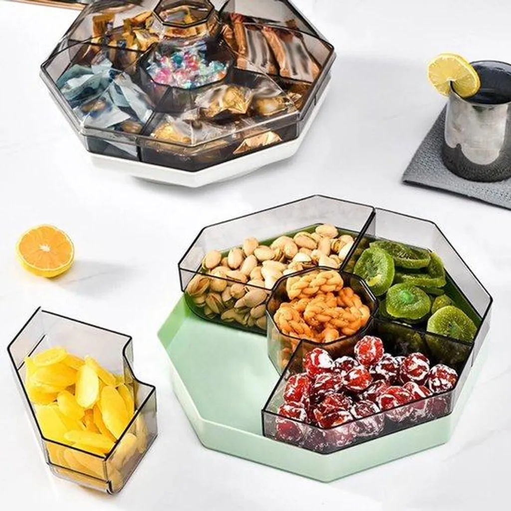 Boîte à snacks rotative avec couvercle hermétique, design 2 niveaux