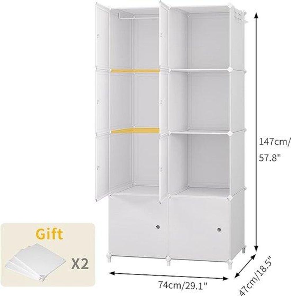 Tragbarer Modulschrank aus Kunststoff mit Metallrahmen, 74x40x150 cm – Flexibles Aufbewahrungssystem