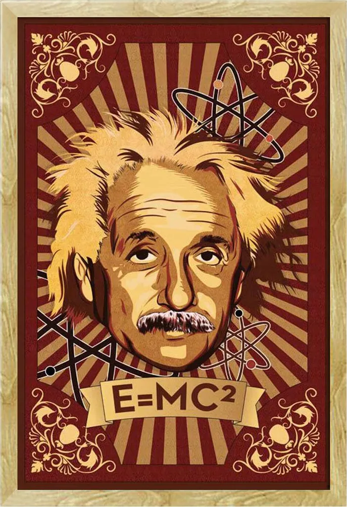 Einstein, Albert - Poster - Murale + cornice rimovibile, Shinsuke® Maxi MDF faggio, vetro acrilico