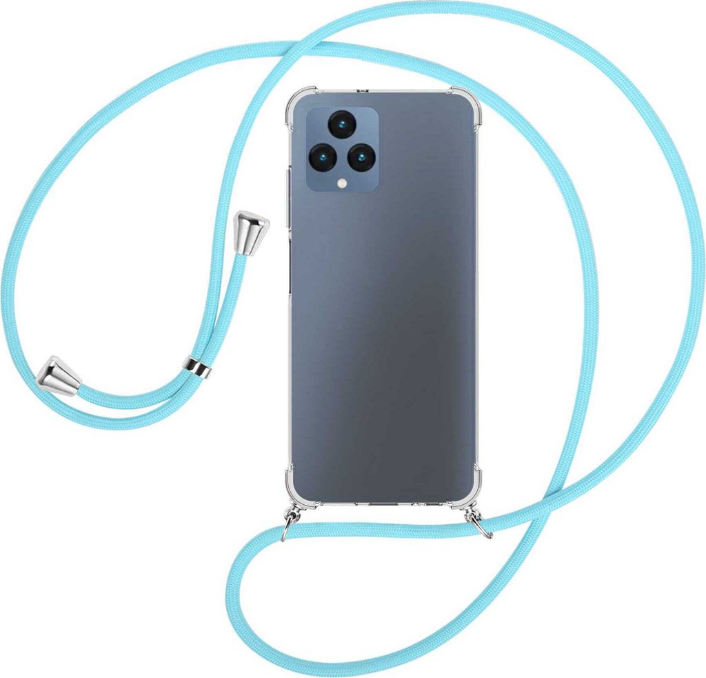 Handykette Backcover-Schutzhülle mit Band (Metall silberfarben) für Telekom T Phone (T-Mobile Revvl 6 5G) - himmelblau