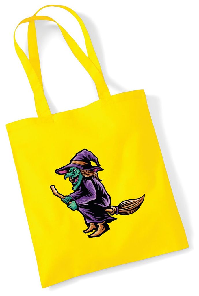 Huuraa Jutebeutel Hexe Halloween 10 Liter Yellow Baumwolle Tasche Geschenkidee