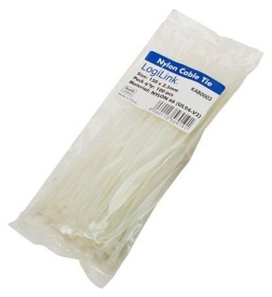LogiLink KAB0002, Nylon, Biały, 150 mm, 2,5 mm, 100 szt. Zdjęcie produktu 